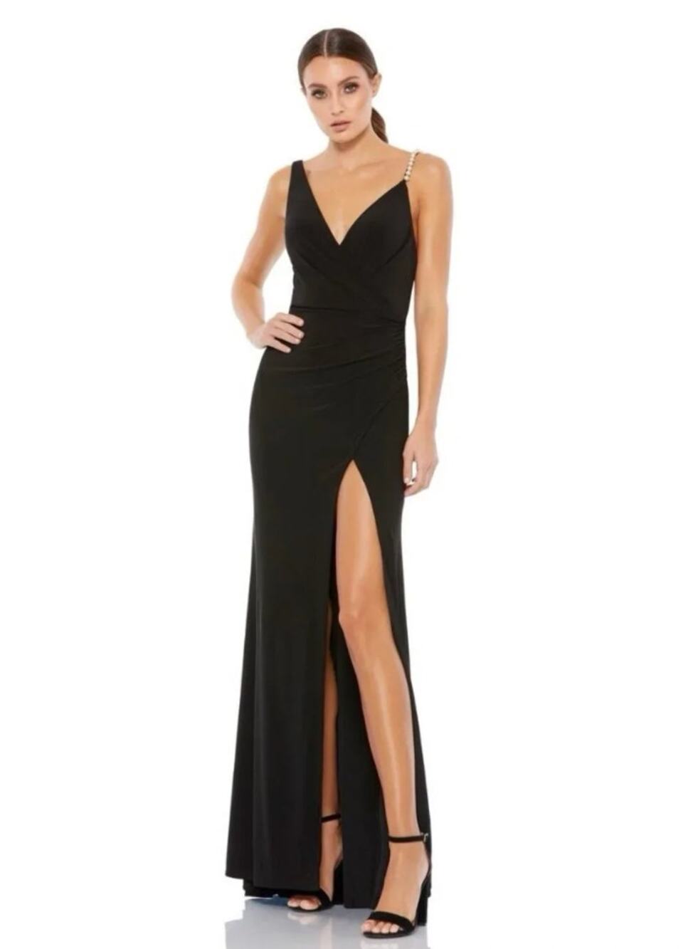 Mac Duggal 26532 Pearl Strap V-Neck Maxi Gown Dress 12